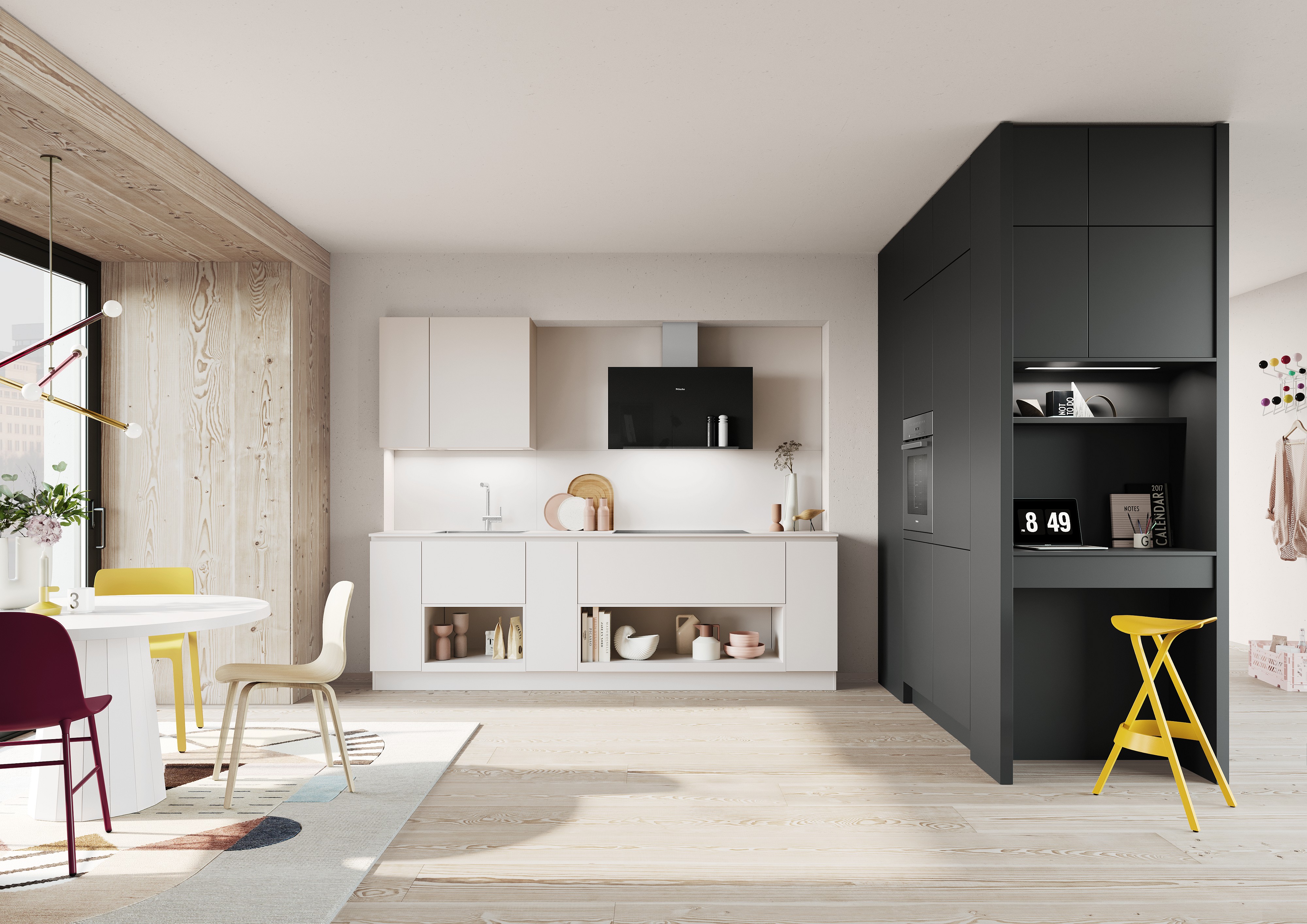 Häcker schwarz-weiße L-Küche UV-Lack PerfectSense® Antifingerprint